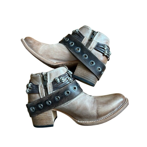 Freebird By Steven SALOON Taupe Tan Leather Western Belted Boots Womens Size 8 - Picture 6 of 16